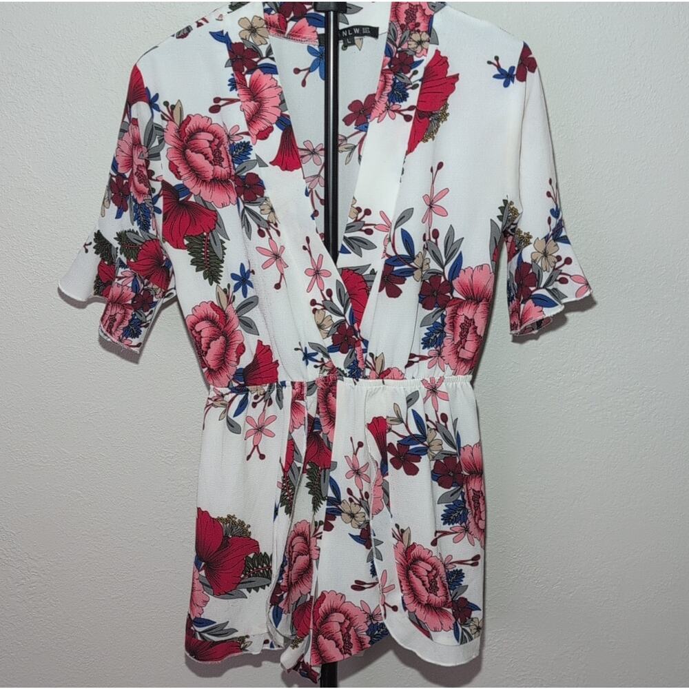 NLW Women's Floral Romper‎ One Piece L Ruffle Flounce Sleeve Playsuit Outfit